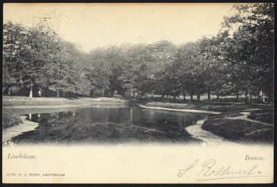 16953 Gezicht op de vijver de Lindenkom in het Baarnsche Bos te Baarn.